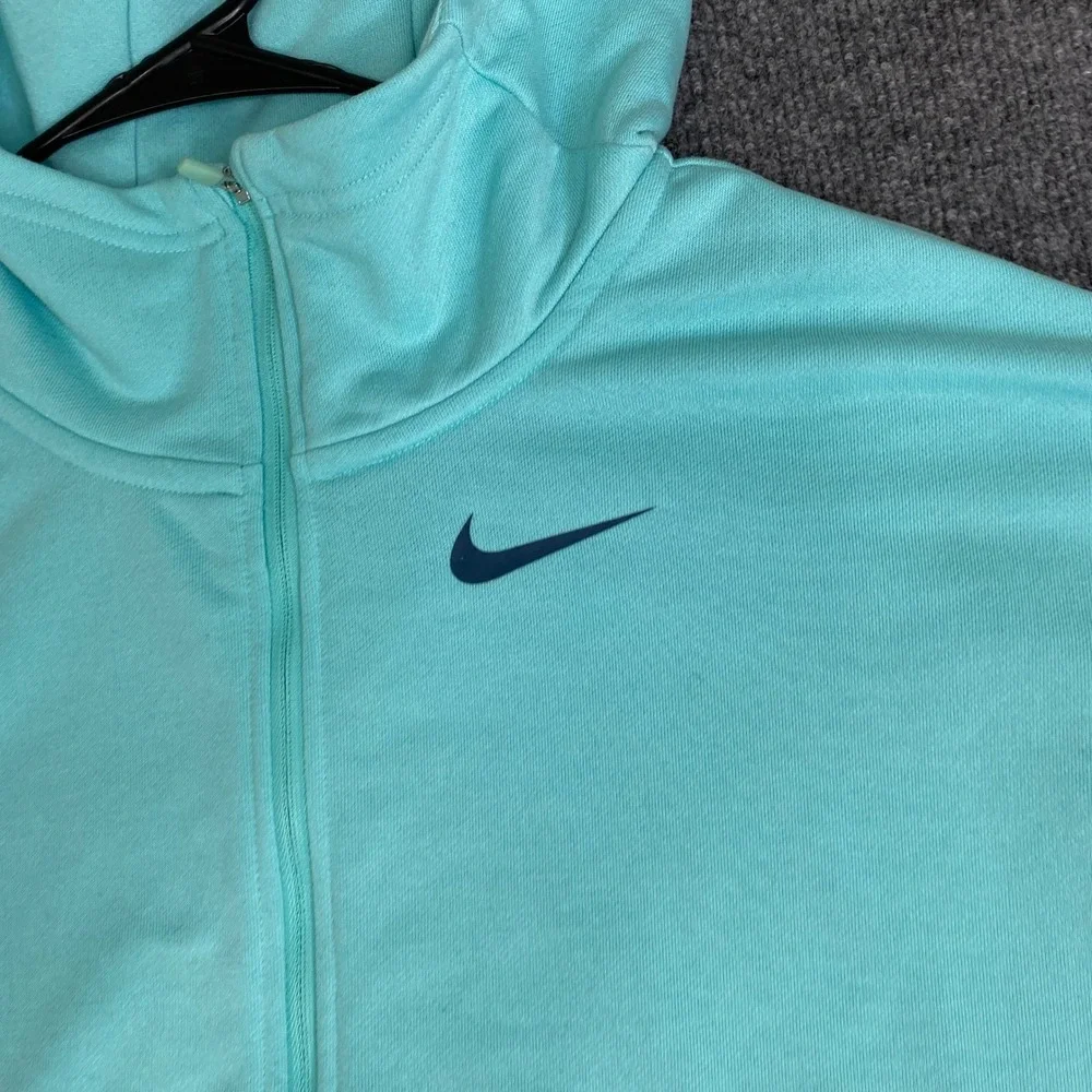 Nike Dri-FIT Girls Full Zip Short Sleeve Hoodie Aqua Blue 859966-446 Large